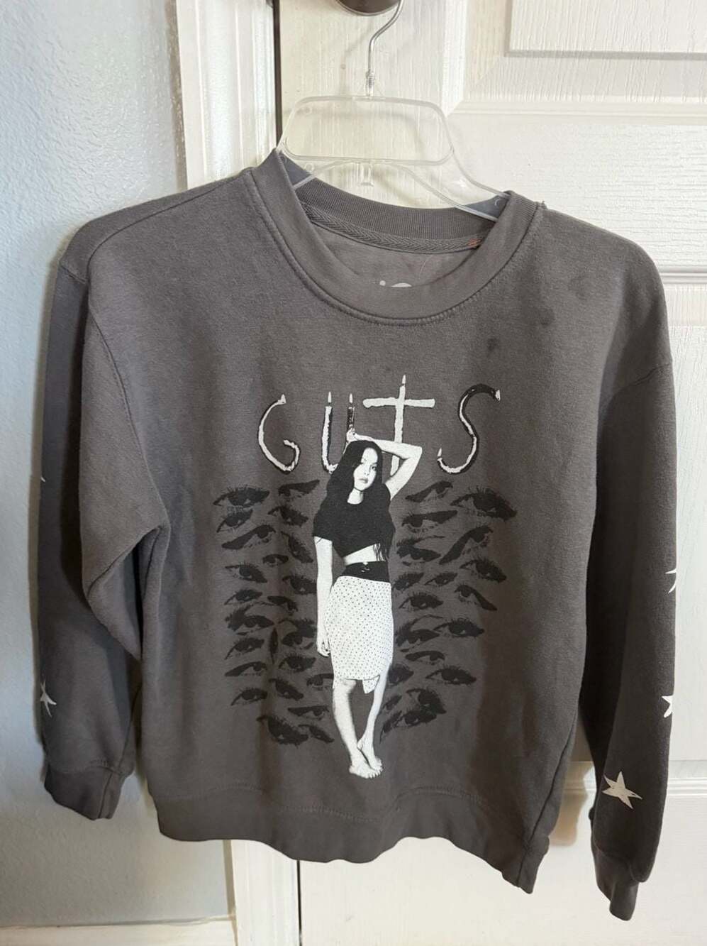 Olivia Rodrigo GUTS World Tour Photo Graphic Stars Charcoal Crewneck Sweatshirt